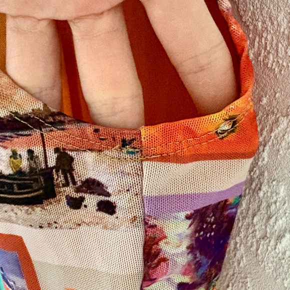 33 Coastal Mesh High Neck Colorful Tank Top Beach Scene Graphic Top Medium - Picture 7 of 12